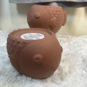 Bath & Body Works Terra Cotta PUFFER FISH 3-Wick Holders (2)
